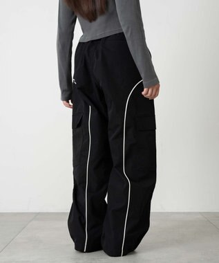 WEGO 【ユニセックス着用ITEM/ウエストゴム】イージーパイピングカーゴパンツ ブラック