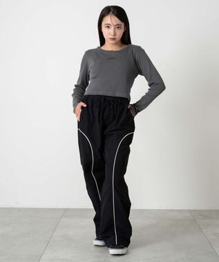 WEGO 【ユニセックス着用ITEM/ウエストゴム】イージーパイピングカーゴパンツ ブラック