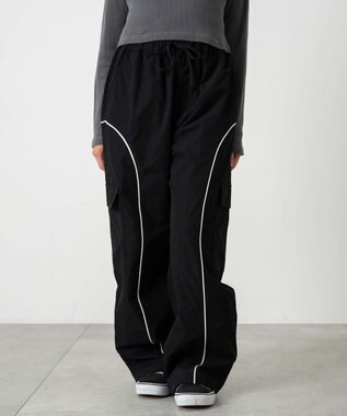 WEGO 【ユニセックス着用ITEM/ウエストゴム】イージーパイピングカーゴパンツ ブラック