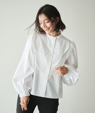 #Newans 【洗濯機可能】ウェイビービブデザインブラウス ホワイト