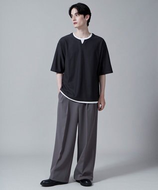 WEGO フェイクレイヤードキーネックT（S） ダークグレー