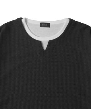 WEGO フェイクレイヤードキーネックT（S） ダークグレー