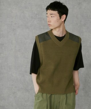 WEGO Vネックニットベスト カーキ