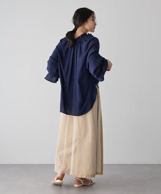 YECCA VECCA シャーリングギャザーリボンブラウス Navy