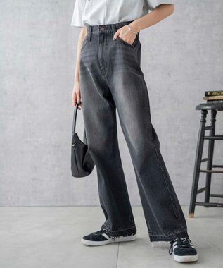 WEGO セミフレアデニムパンツ ブラック中濃色