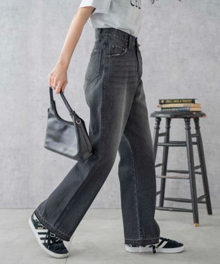 WEGO セミフレアデニムパンツ ブラック中濃色