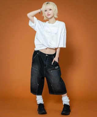 WEGO 【ユニセックス着用ITEM】ダブルニーロゴデニムショーツ デニムブラック