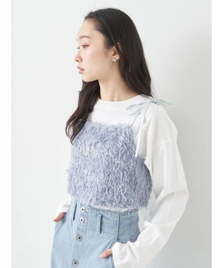 earth music&ecology 肩リボンフェザービスチェ Blue