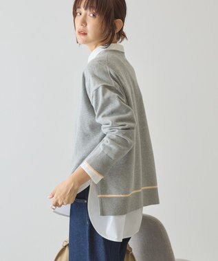 AMERICAN HOLIC バイカラークルーネックニットプルオーバー Light Gray Mixture