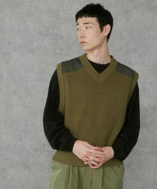 WEGO Vネックニットベスト カーキ