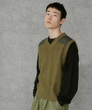 WEGO Vネックニットベスト カーキ