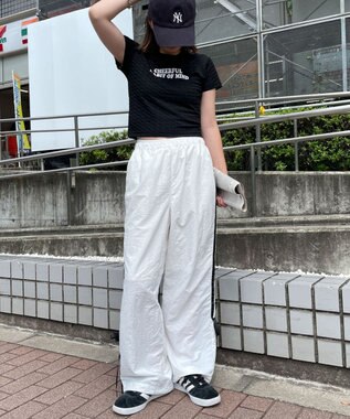 WEGO 【ウエストゴム】ラインリボンデザインナイロンバンツ ホワイト