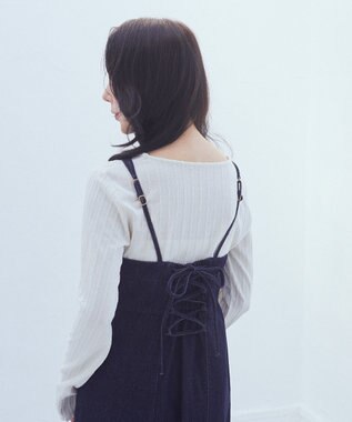 earth music&ecology バックレースアップデニムキャミワンピース Indigo