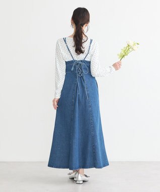 earth music&ecology バックレースアップデニムキャミワンピース Medium Indigo