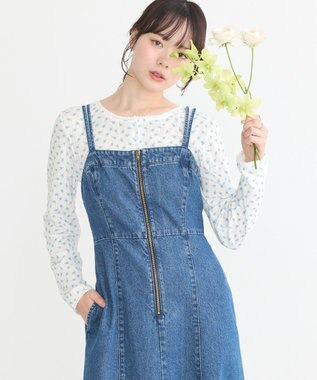 earth music&ecology バックレースアップデニムキャミワンピース Medium Indigo