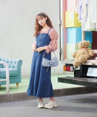 earth music&ecology バックレースアップデニムキャミワンピース Medium Indigo