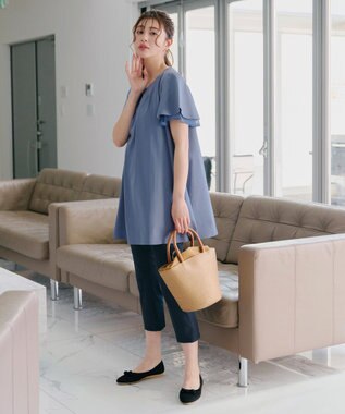 Tiaclasse 【UVケア・接触冷感】“あまラク” シフォンフレアスリーブカットソーチュニック ブルー