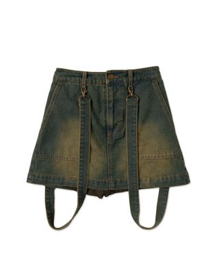 WEGO ヴィンテージウォッシュサス付スカパン デニム