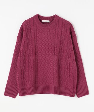 ANY L 【洗濯機可】ソフトタッチケーブルニット ワイン系