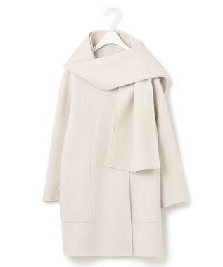 ICB L ウールリバー ストール付きノーカラーコート トープ系