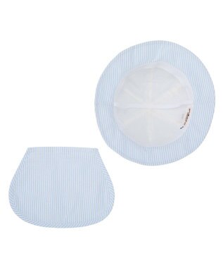 MIKI HOUSE HOT BISCUITS 【44-54cm】サッカー素材 ストライプ柄クロッシェ(帽子) ブルー