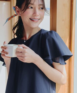 Tiaclasse 【UVケア・接触冷感】“あまラク” シフォンフレアスリーブカットソーチュニック ネイビー