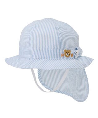 MIKI HOUSE HOT BISCUITS 【44-54cm】サッカー素材 ストライプ柄クロッシェ(帽子) ブルー