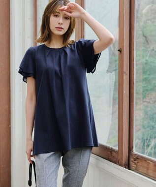 Tiaclasse 【UVケア・接触冷感】“あまラク” シフォンフレアスリーブカットソーチュニック ネイビー