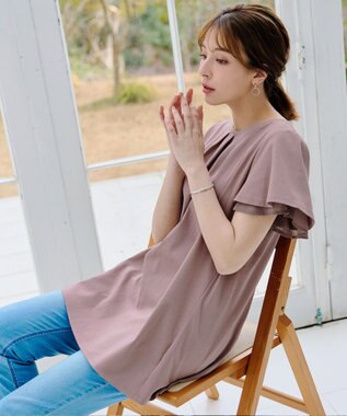 Tiaclasse 【UVケア・接触冷感】“あまラク” シフォンフレアスリーブカットソーチュニック ピンクモカ