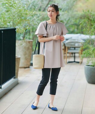 Tiaclasse 【UVケア・接触冷感】“あまラク” シフォンフレアスリーブカットソーチュニック グレージュ
