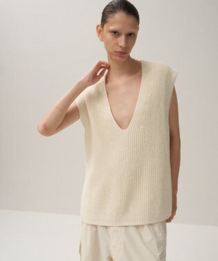 ATON SILK WASHI LILIYARN | Vネックベスト OFF WHITE