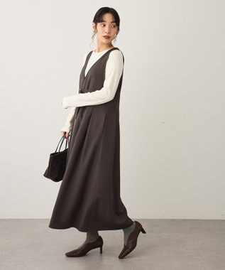 CRAFT STANDARD BOUTIQUE Vネックウェストタックジャンパースカート Dark Gray