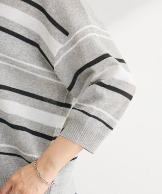 Green Parks 衿付き７分袖ニットプルオーバー Gray Mixture