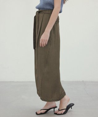 BEIGE， 【洗える】PAWPAW / ウエストリボンタックスカート Khaki