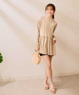 OP／FILA 【Ocean Pacific】フリル切替ラッシュガード ベージュ