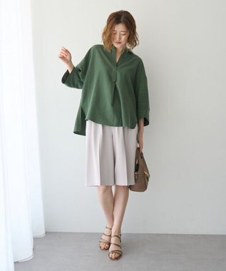 YECCA VECCA バルーン袖スキッパーシャツ Dark Khaki