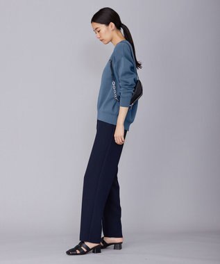 ICB L 【洗える】 ダブルクロスクレープ ストレートパンツ ネイビー系