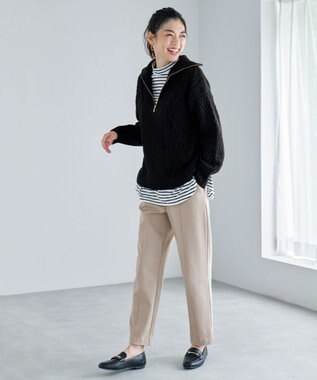 ANY L ソフトアクリルハーフジップケーブルニット ブラック