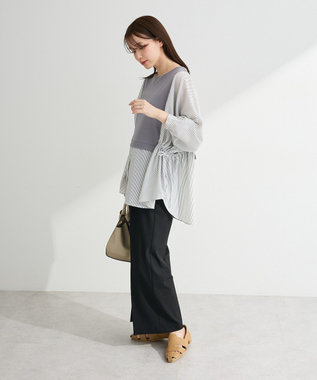 Green Parks 脇リボンドッキングチュニック Stripe Gray