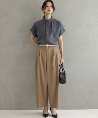 組曲 バウンディングシャーティング バンドカラーフリル ブラウス グレー系