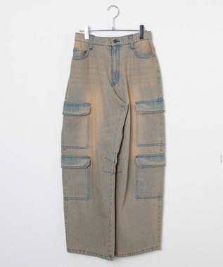 WEGO ヴィンテージウォッシュデニムカーブカーゴパンツ デニム淡色