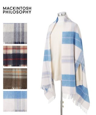 MOONBAT MACKINTOSH PHILOSOPHY ウール100%超大判チェックポンチョストール/幅70cm サックスブルー