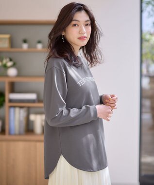 ANY ジョーゼットロゴプリントTシャツ チャコール