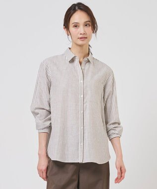 J.PRESS LADIES S リネンMIX ストライプ シャツ ブラウス