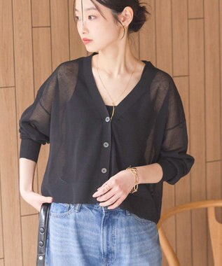 AMERICAN HOLIC ウォッシャブルショート丈シアーカーディガン Black