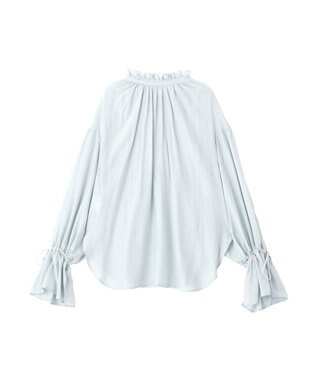YECCA VECCA シャーリングギャザーリボンブラウス Sax