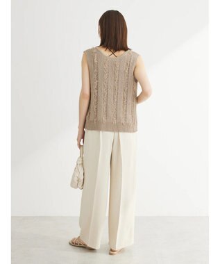 Green Parks フリンジニットベスト Gray Beige