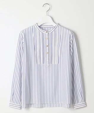 J.PRESS LADIES ストライプジャージー ピンタック カットソー オフベース系