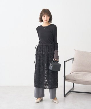 earth music&ecology モールレースラップスカート Black