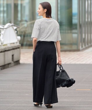 自由区 【XSサイズ～】ブライトリネンオックス ワイドパンツ ブラック系